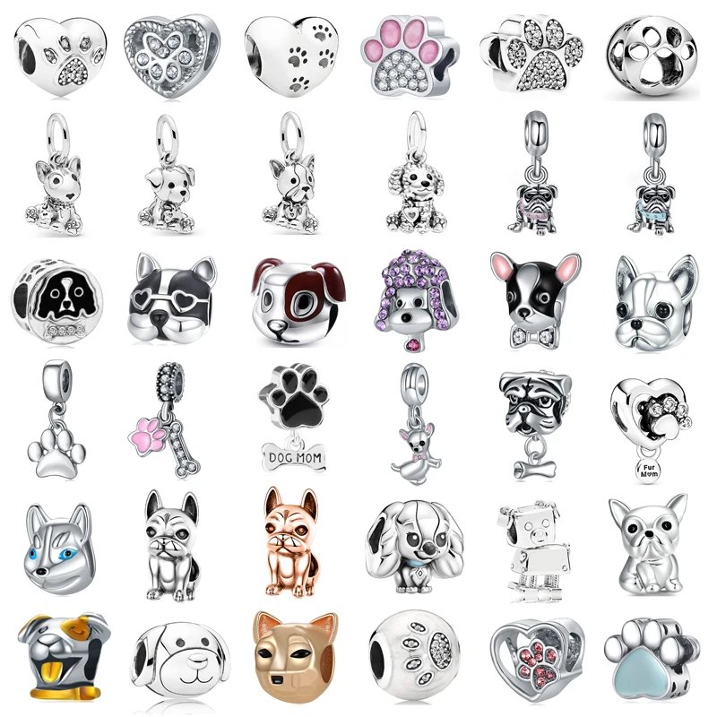 New Fashion Charm Original Dog Head Dog Paw Combination Collection Beads Fit Original Pandora Ladies Bracelet Jewelry Accessorie