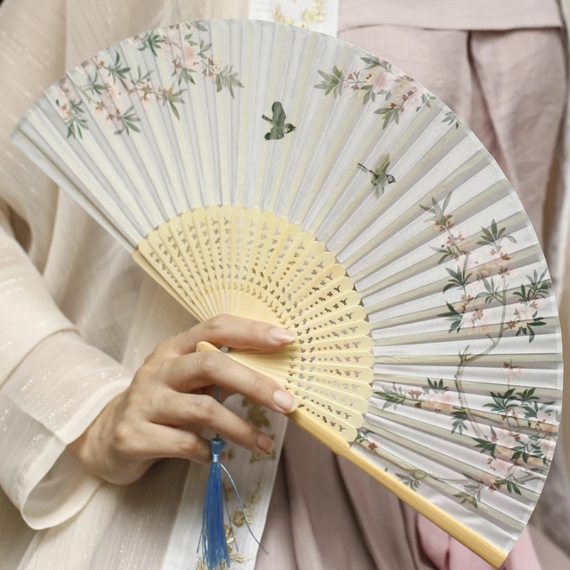 Folding Fan Women Ventilatore Chinese Style Hand Fan Ventilador Abanicos Para Boda Portable Bamboo Gift Hanfu Performance Fans