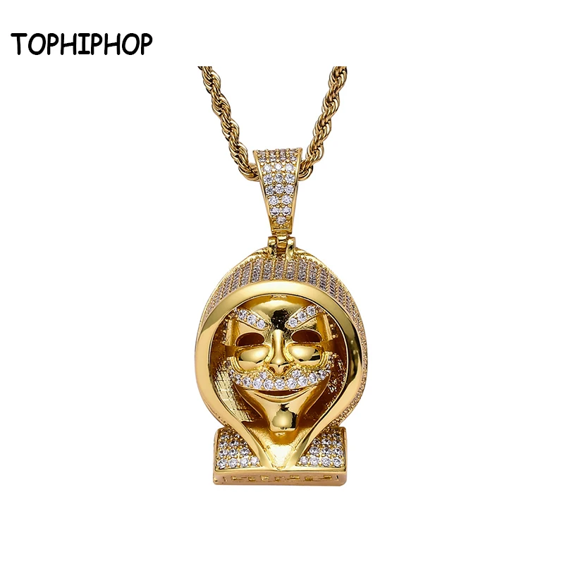 

TOPHIPHOP Hoody Skull Solid Back Steampunk Style Pendant With Tennis Chain Cubic Zircon Men's Hip hop Necklace Rock Jewelry