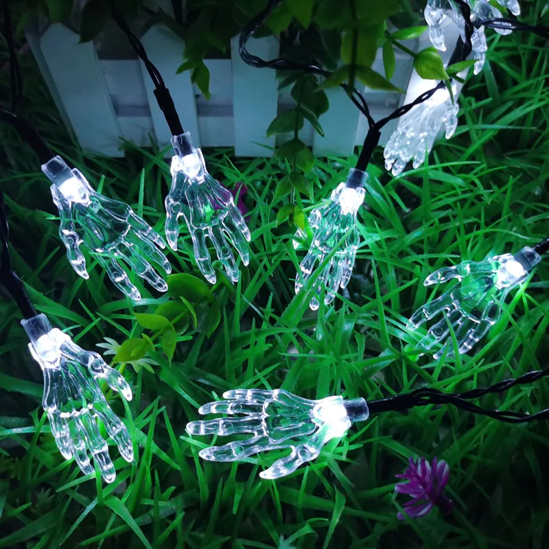 LED Halloween Party Decor Hand Bone Fairy Lights Solar Powered Outdoor Waterproof Garland Horrific Atmosphere Garden Decoration