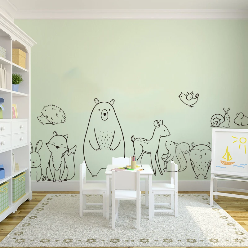 

Cartoon Woodland Animals Bear Deer Wall Sticker Baby Nursery Kids Room Forest Pet Fox Wolf Animal Wall Decal Bedroom Vinyl Decor