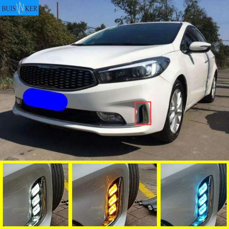 

2pcs LED DRL daytime running light top quality for kia k3 2016, blue night light, yellow turn signal