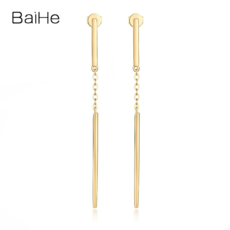 BAIHE Solid 18K Yellow Gold Ear Line Stud Earrings Women Trendy Engagement everyday Fine Jewelry pendientes mujer أأقراط серьги