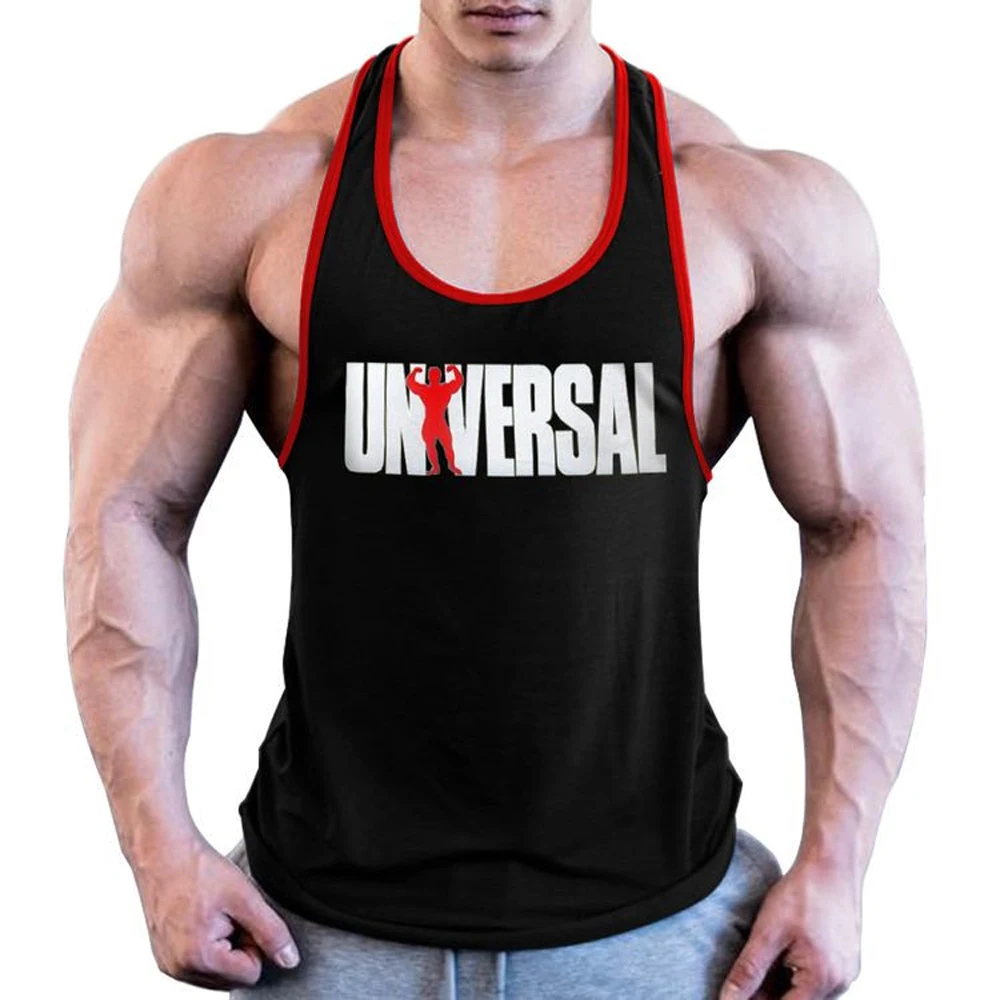 Men\'s Fitness Muscle Men 100% Cotton Sweat-absorbent Thin Shoulder Straps Global Printing Tough Guy Vest Sports Training