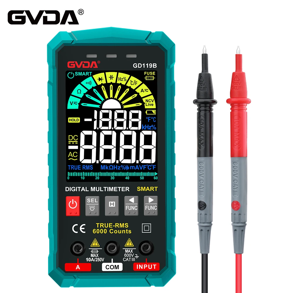 GVDA NEW Generation Digital Multimeter 600V Ture RMS AC DC NCV Smart Multimetro Tester Ohm Capacitance Hz Voltage Meter