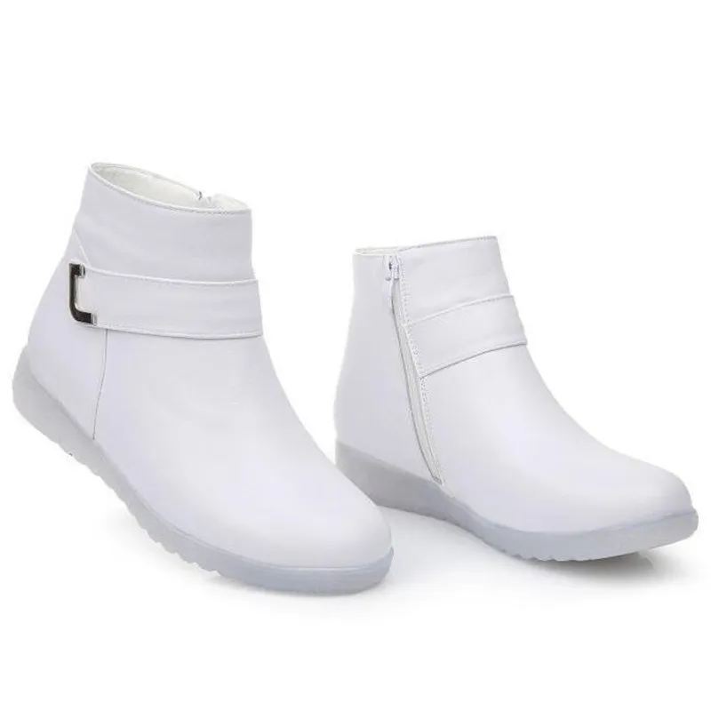 GKTINOO Ankle Boots Women Flat Platform Boots Fashion White Winter Warm Non-slip Waterproof Genuine Leather Boots Nurse Shoes