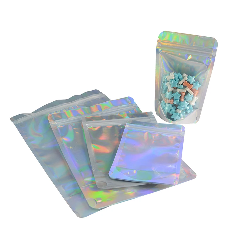 100 pcs Laser Aluminum Foil Resealable Value Pack Stand Up Zip Lock Bag hologram Self Seal Zipper Plastic Pouches Bag