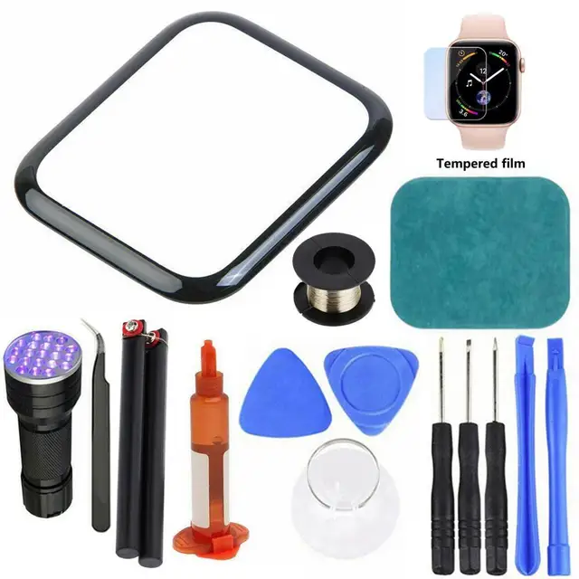 Precyzyjna wymiana przedniej szklanej osłony LCD Zestaw naprawczy kleju UV do Apple Watch serii 2/3/4/5/6 38 mm 42 mm 40 mm