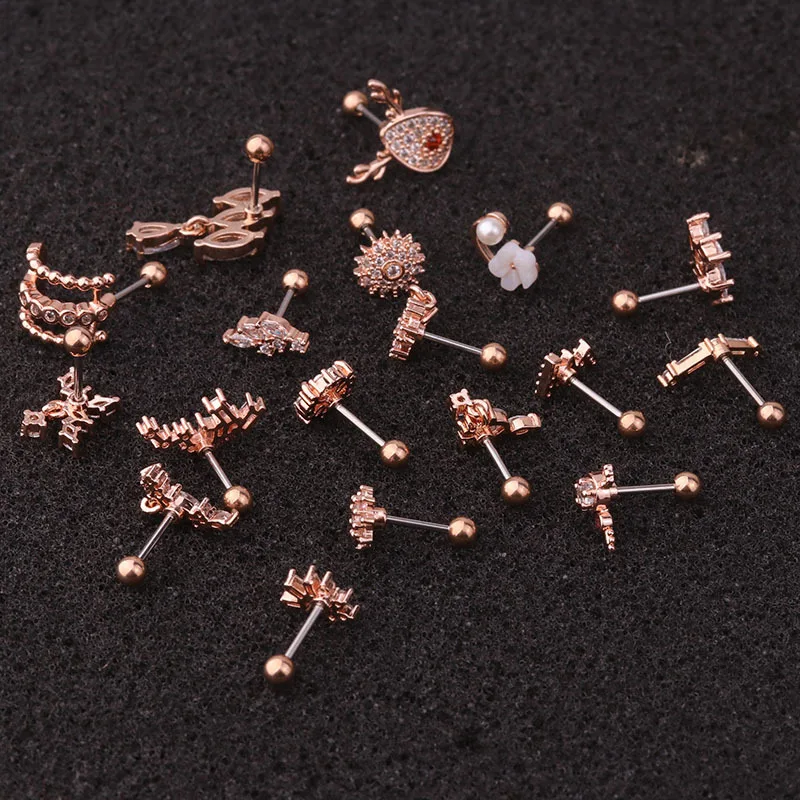 2020 Newest 1Pc 3 Color 16g Zircon  Rose Gold Ear Rim Helix Orbital Tragus Rook Piercing Jewelry Cartilage Stud