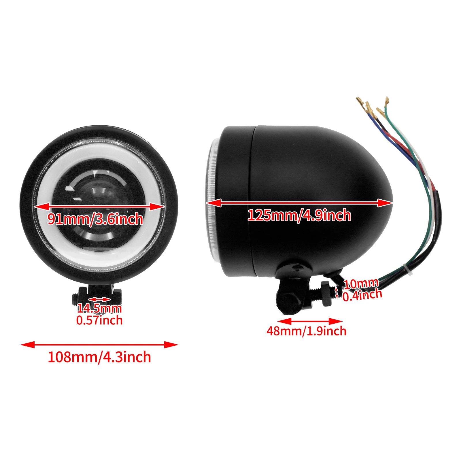 Motorcycle Universal LED Headlight Headlamp Front White Angel Eye Running Light Lamp Cafe Racer For Harley Sportster XL Touring