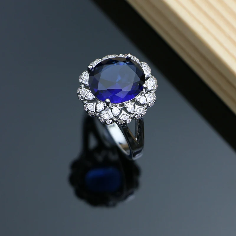 Silver 925 Jewelry Sets for Women Wedding Bridal Birthday Jewelry Blue Tanzanite Bracelet Rings Earrings Pendant Necklace Set