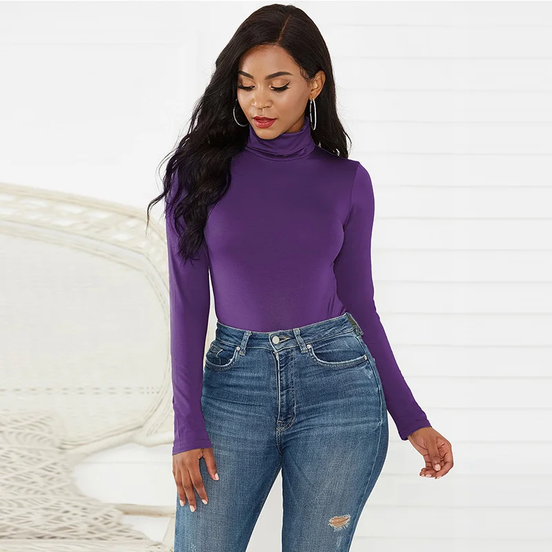 10Color Long Sleeve High Neck Jumpsuits Women Fit All-in-one Pants Autumn Solid Skinny Vintage Turtleneck Bodysuit Women Rompers