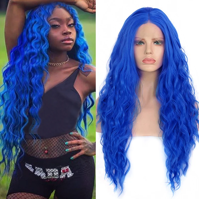 

Charisma Long Water Wave Hair Synthetic Lace Front Wig For Black Women Blue Wigs With Baby Hair High Temperature Fiber Hair Wigs