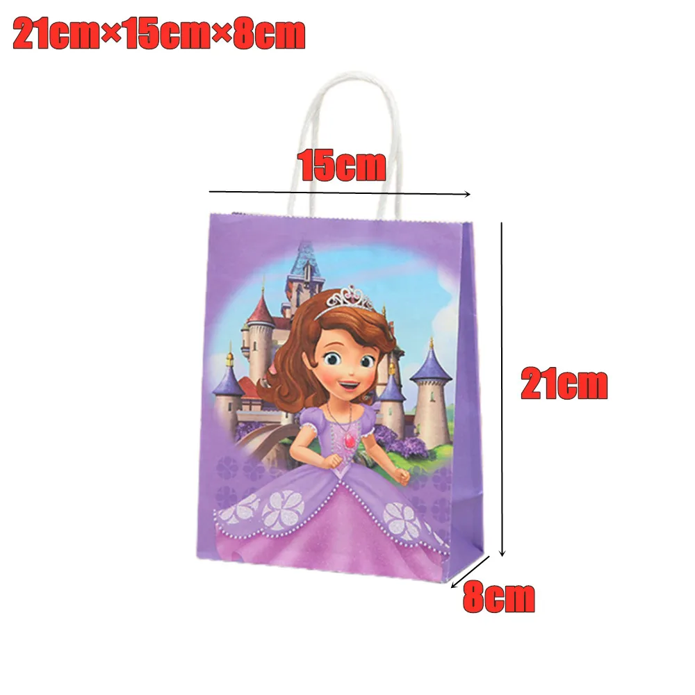 Multifunction Disney Sofia Party Bag With Handles 21x15x8cm Festival Princess Party Supplies Candy Gift Packing Bags Kraft Paper