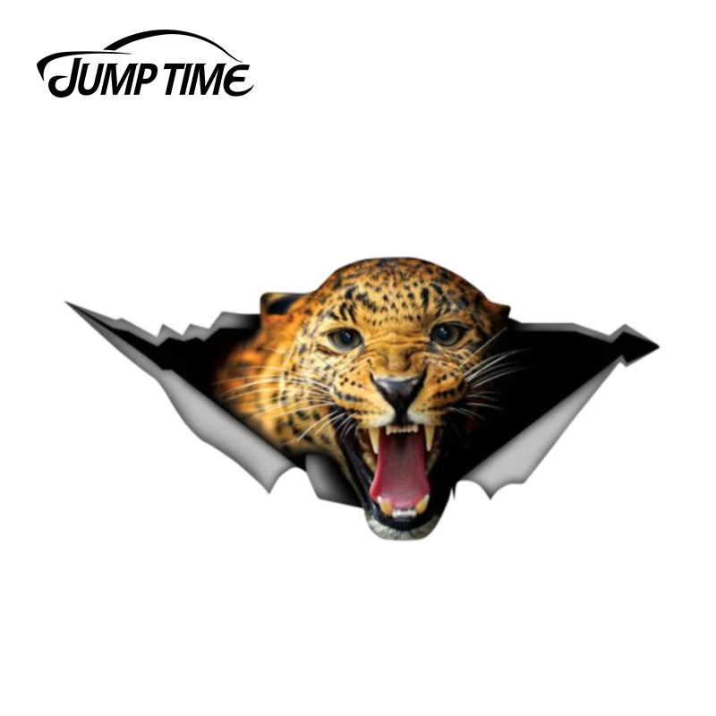 Jump Time 13cm x 6.2cm Leopard Car Decal Decoration 3D Pet Graphic Vinyl Decal Car Window Laptop Bumper Animal Car Stickers