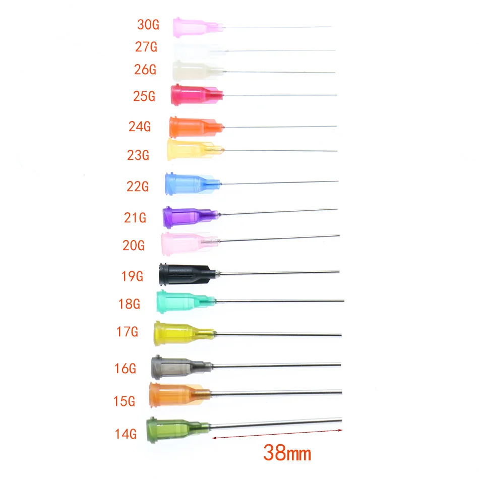 Jeringa dispensadora de líquido, tubo de acero inoxidable, aguja Roma, 14G, 20G, 30G, 1,5 pulgadas, 25 unidades