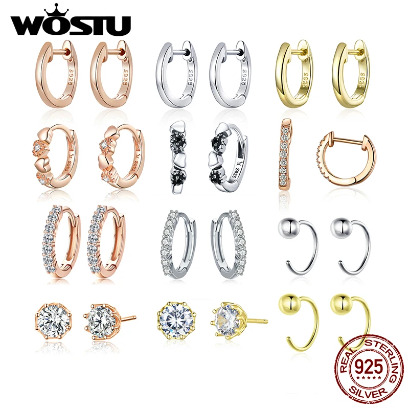 WOSTU Authentic 925 Sterling Silver Heart Shape Star Zircon Stud Earrings Women Wedding Luxury Fashion Fine Jewelry Making Gift