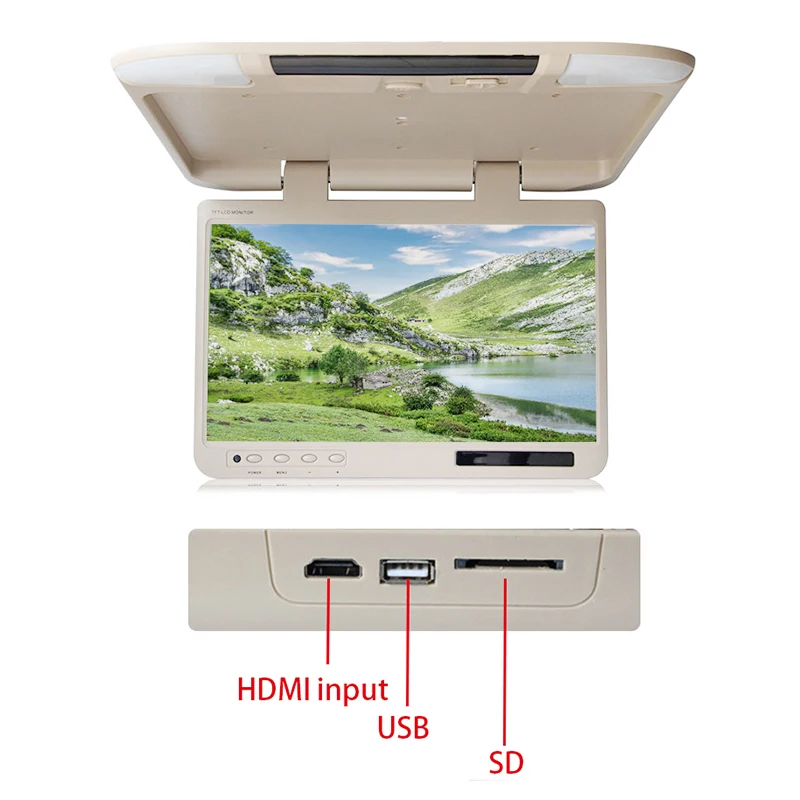 22 Inch Car Roof Mount Monitor HD LCD Screen Motorhome Video Player Flip Down Auto Ceiling TV Display HDMI USB FM AV Mirror Link