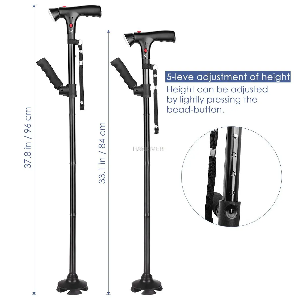 Elderly Foldable Telescopic Crutch Foldable Crutch LED Reliable Walking Cane Supporting Crutch for Elderly Walking