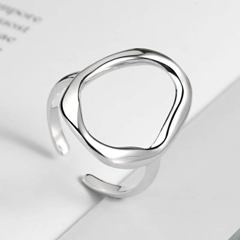 Hot Sale 925 Sterling Silver Party Ring For Women Couple Creative Irregular Simple Anillos Jewelry Size 17.3mm Adjustale