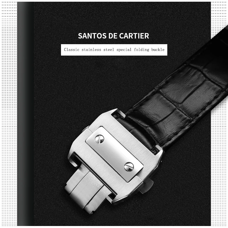 Adapted to Cartier Santos watchband leather strap men\'s and women\'s Santos100 Santos leather butterfly buckle bracelet