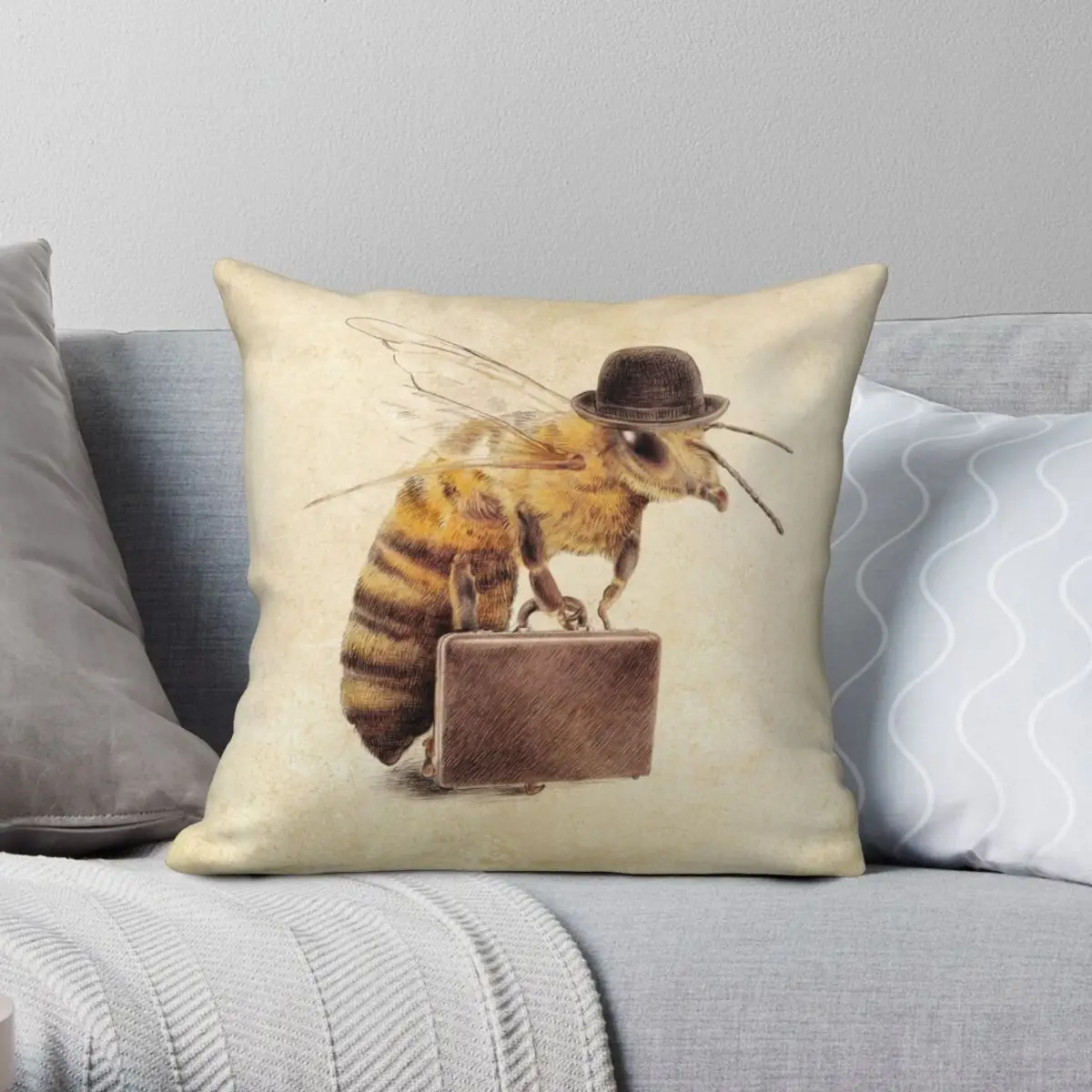 Worker Bee Square Pillowcase Polyester Linen Velvet Printed Zip Decor Throw Pillow Case Home Cushion Case