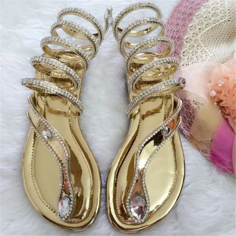 SIZE 34 41 New fashion women sandals Crystal Around Women Gladiator Sandal women Boots New Arrive Snake Flat Women Summer Shoes