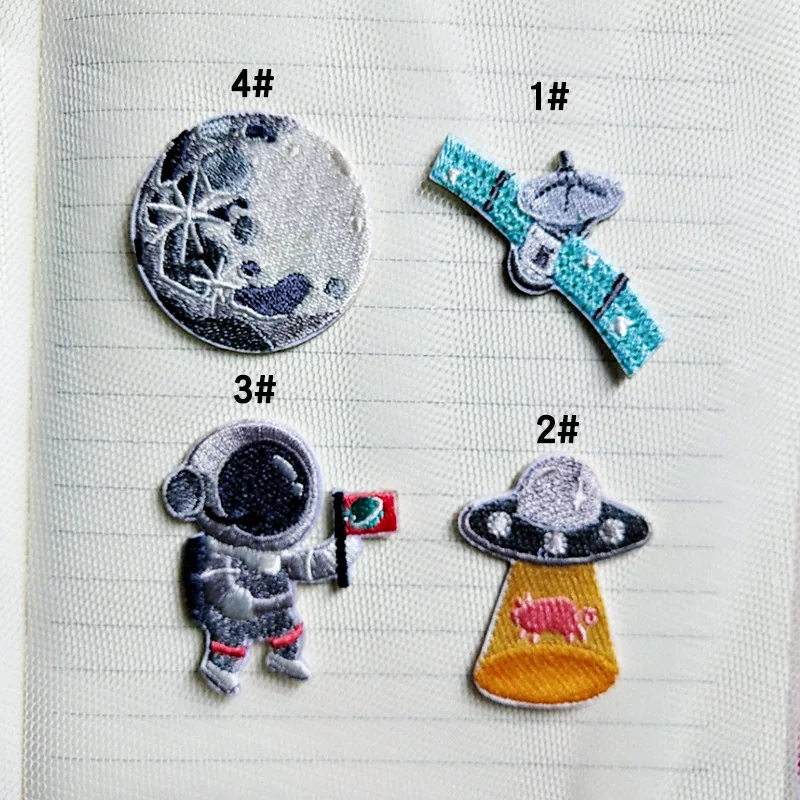 Self-adhesive Cartoon Astronaut Space Airship Star Embroidery Patches for Clothing Iron on Clothes Stripe Applique Sticker Badge