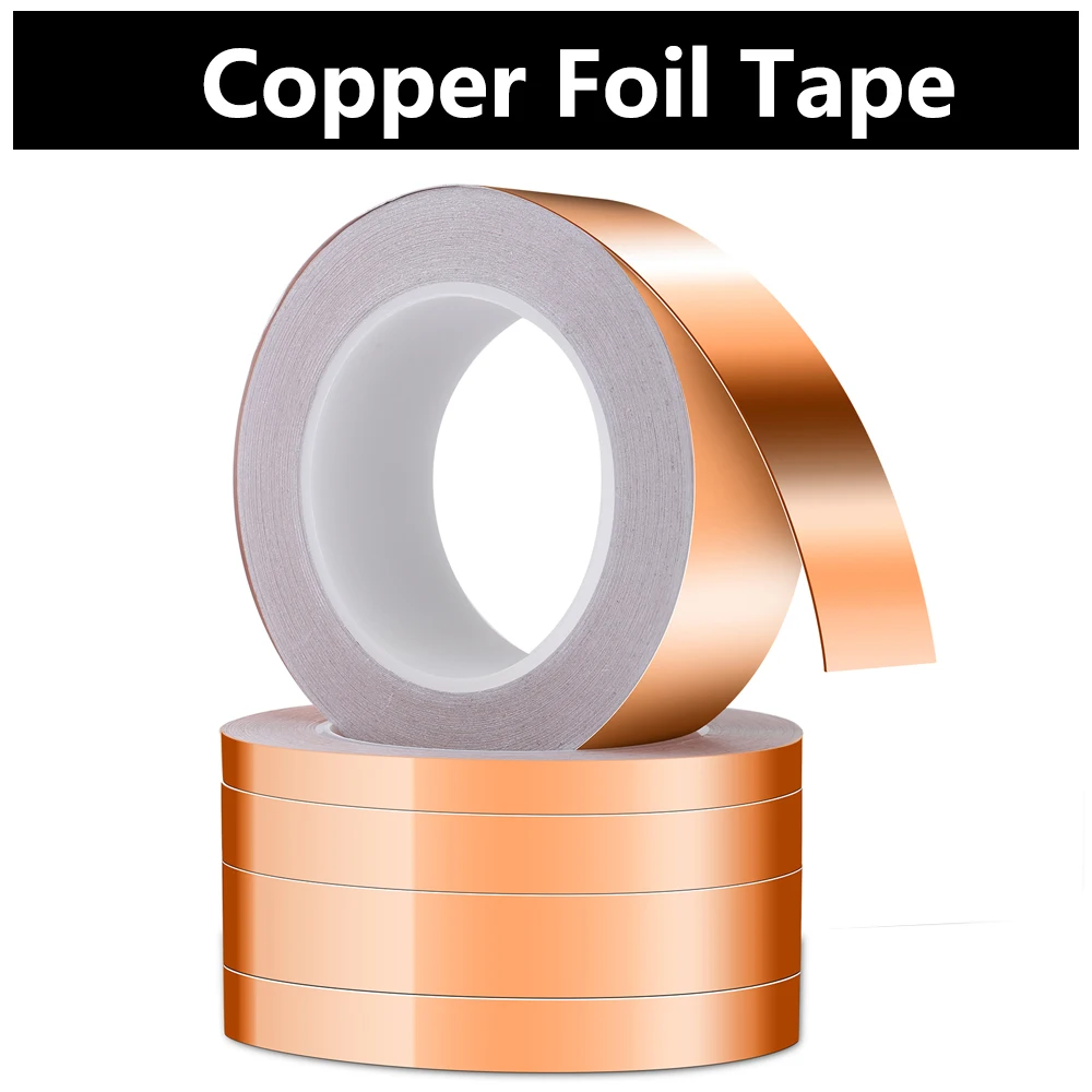 Single Sided Conductive Copper Foil Tape 10/50MM Strip Adhesive  EMI Shielding Heat Resistant Repair Tape PCB Slug Battery Strip