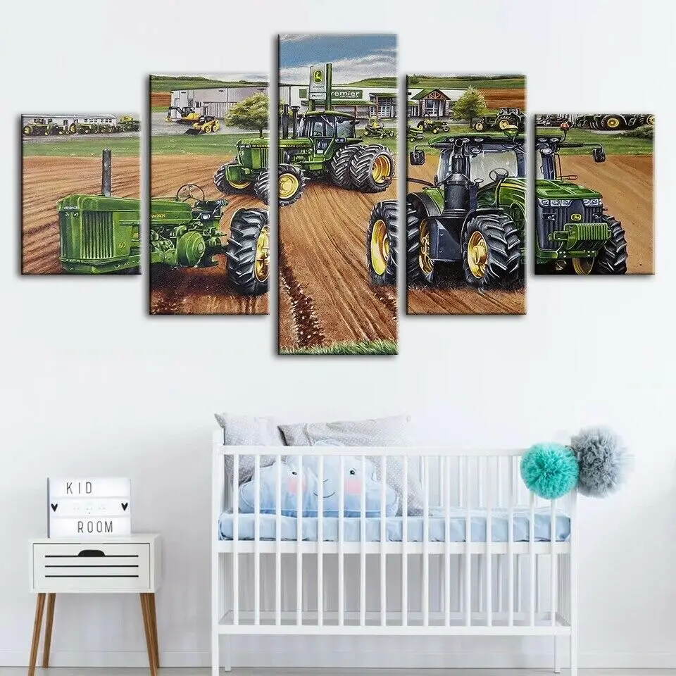 No Framed Tractor Earth Scooping Picture 5 Panel Canvas Picture Print Wall Art Canvas Painting Wall Decor for Living Room