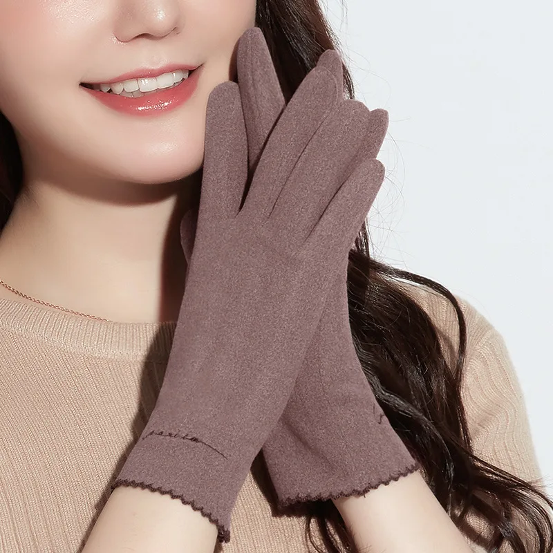 

New Women Gloves Autumn And Winter Imitation Rabbit Velvet Keep Warm Touch Screen Thin Female Elegant Style Embroidery S001