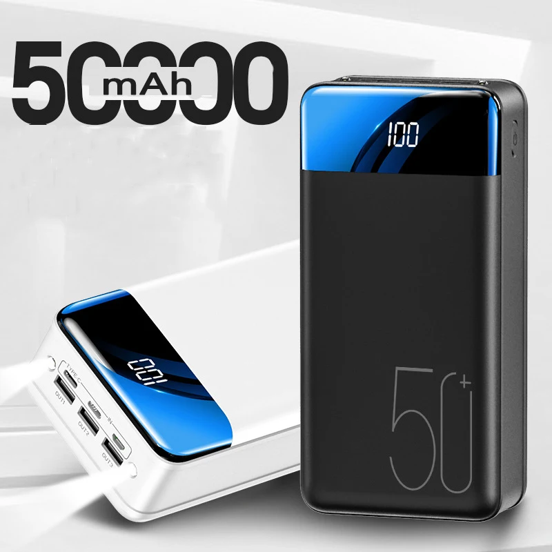 

USB Тип C Power Bank 50000 мАч Портативное зарядное устройство Powerbank для iPhone Samsung Xiaomi Цифровой дисплей питания Аккумулятор мобильного телефона