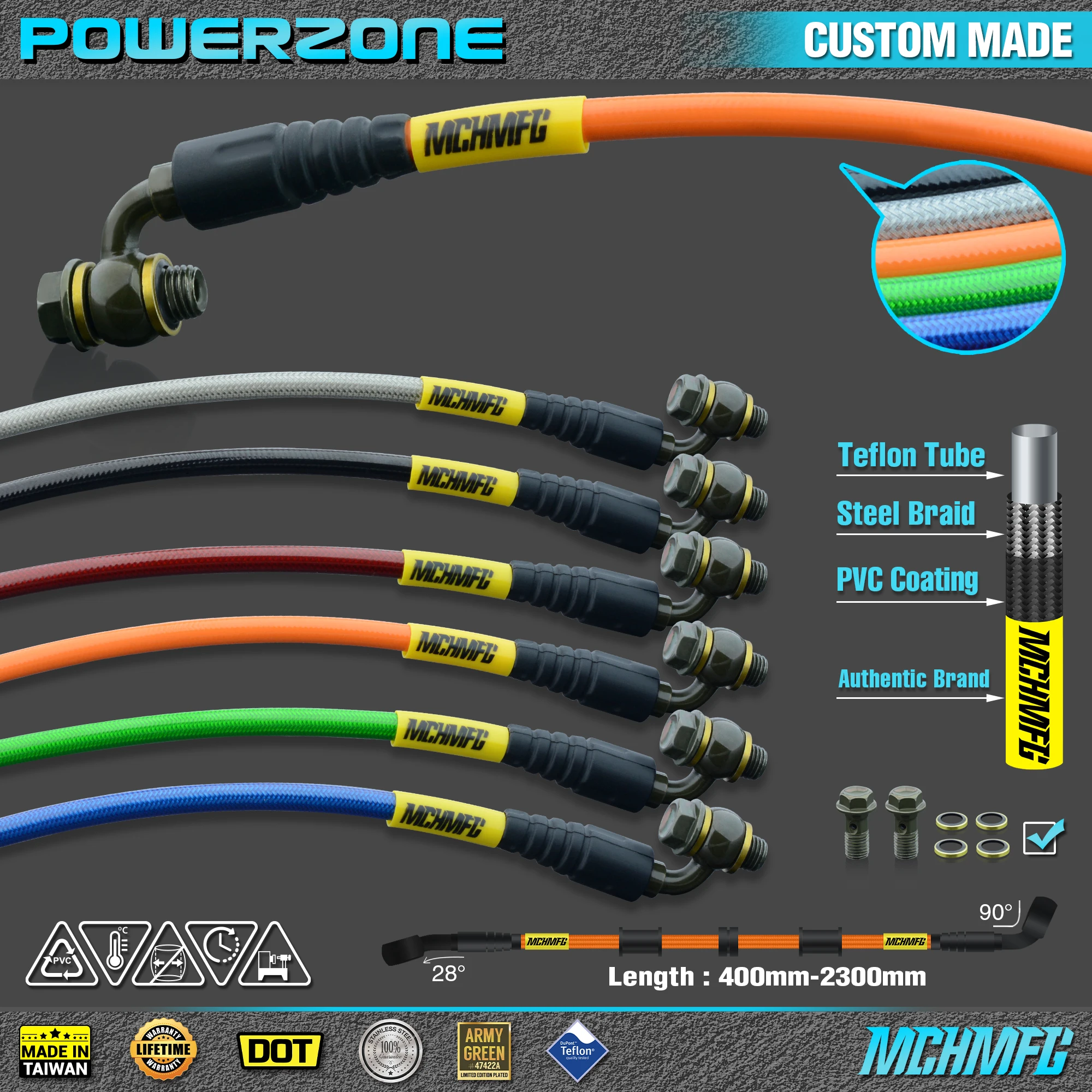 Motocykl Dirt Bike Pleciony stalowy hydrauliczny wzmocnienie przewodu hamulcowego Sprzęgło Przewód olejowy Rura 450 do 2300 mm 90-28 stopni Dopasowanie Racing MX
