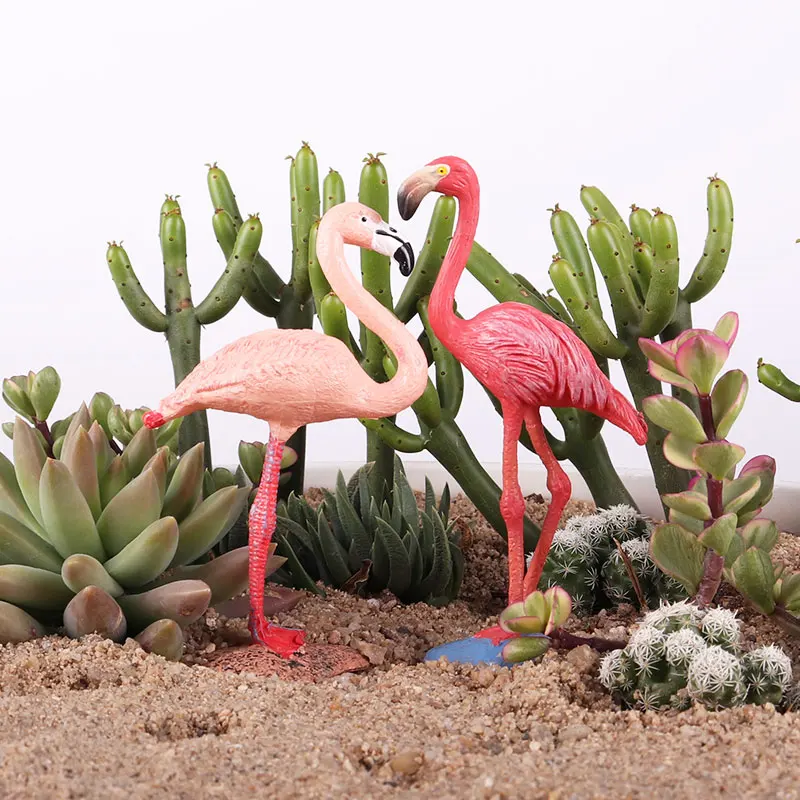 Oenux Wild Pink Flamingos FMG Animal Model Solid PVC Action Figures Phoenicopterus Pink Feather Toy For Kids Birthday Gift