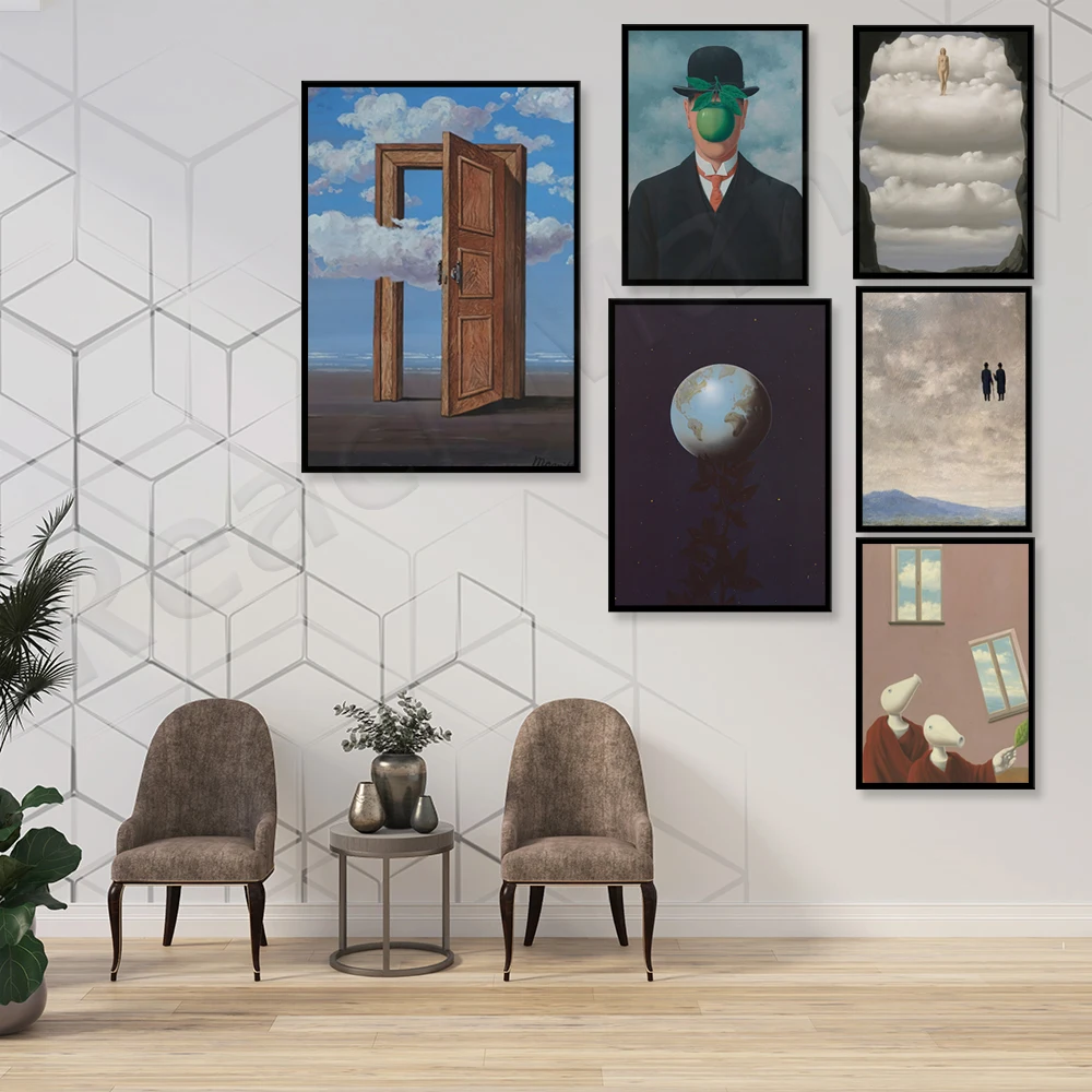 Rene Magritte art exhibition poster printing, retro art abstract poster, wall art gift creative home decoration