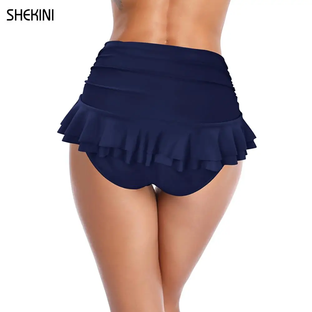 SHEKINI Women\'s Swim Skirt Summer High Waisted Built-in Bottom Shirred Ruffle Skirt Solid Shorts Ruched Tummy Control Swimsuit