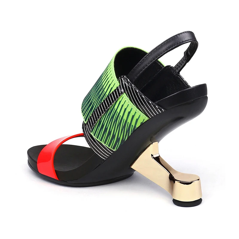 Gladiator Sandals Women shoes Metal High Heel Sandals Women Shoes Mixed Color Open Toe  2019 New Summer Women Sandals Size 34-39