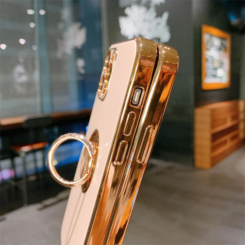 Funda con soporte para teléfono para iphone 16 16Pro, funda con soporte chapado en anillo para iphone 15 14 Pro 12 13 15Pro Max 14pro, funda a prueba de golpes
