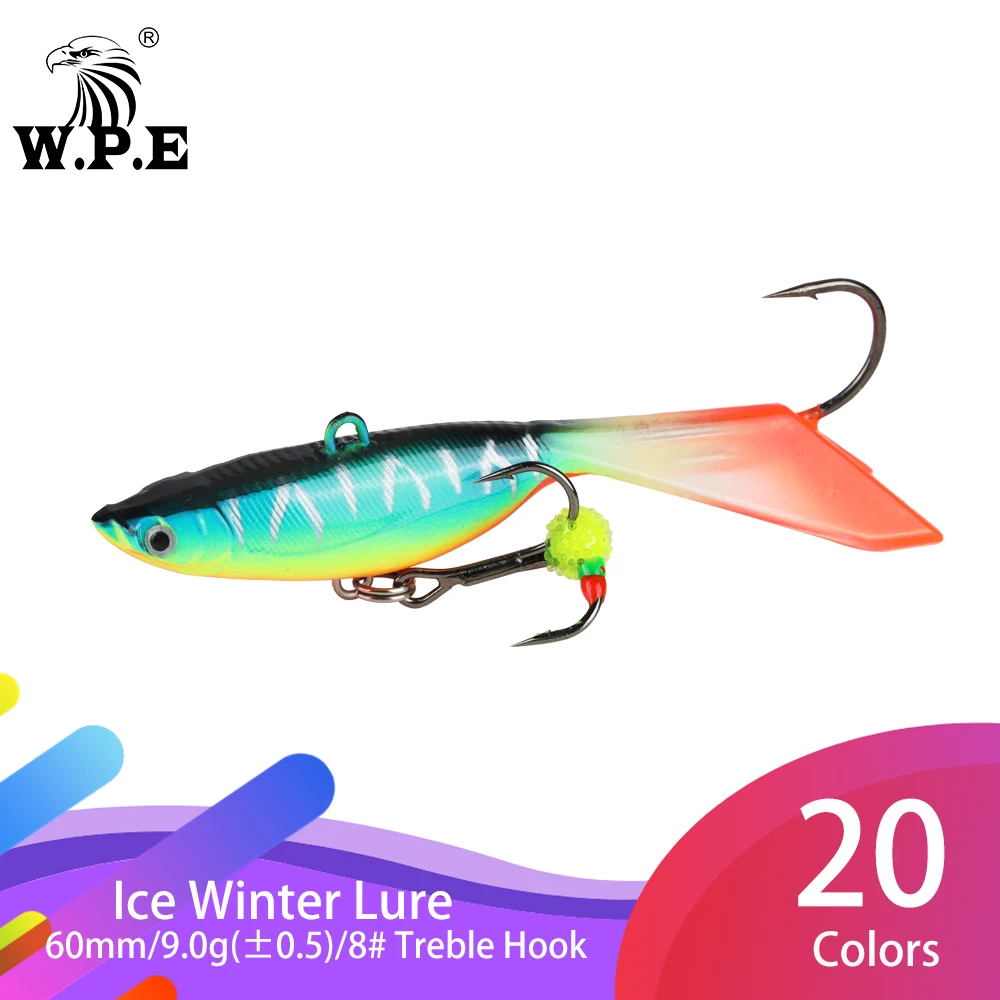 W.P.E Ice Fishing Lure 1pcs 60mm 9g 20colors Hard Lure for Winter Balancer Fishing Tackle Lead Jigging artificial Bait Wobbler