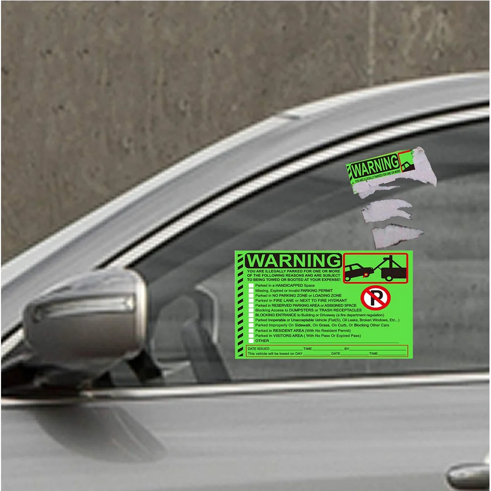 50pcs Car Violates No Parking Sticker Warning Prohibits Permission Area Violation Warning Notice Vehicle iIlegal Parking 5*8inch