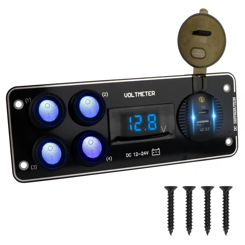 24V 12V Schakelpaneel 4 Knoppen Auto Licht Toggle USB Lader 3.0 Power Adapter Auto Accessoires Voor boot Caravan RV Vrachtwagen Trailer