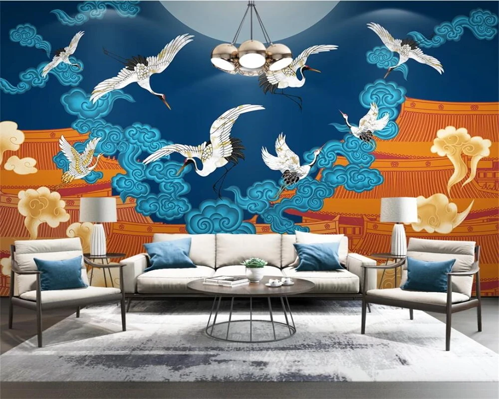 beibehang Custom wallpaper new Chinese style golden landscape crane abstract line background mural wall papers home decor