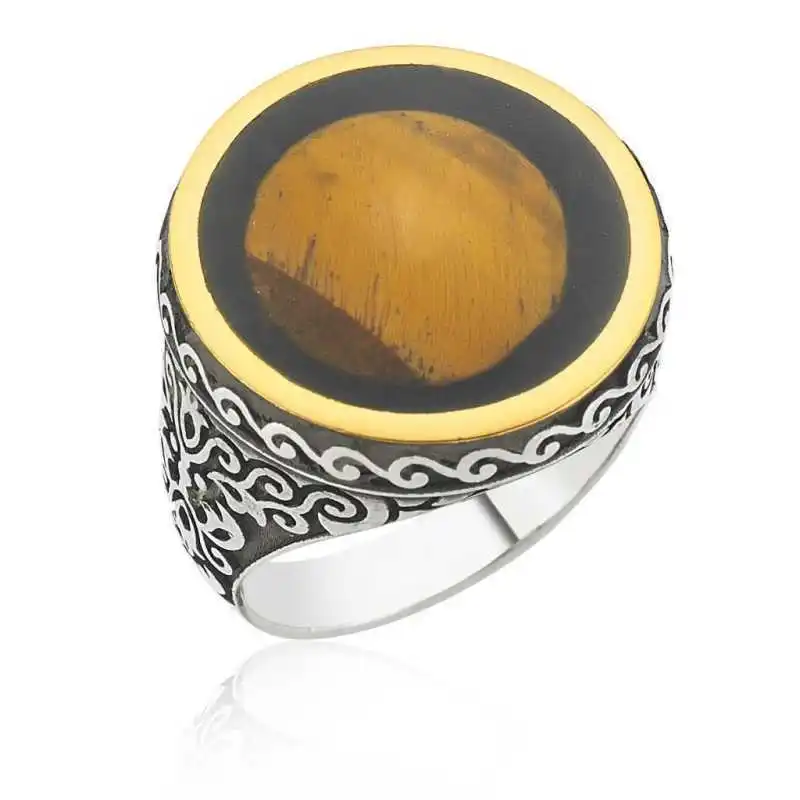 Silver Tiger Eye Men's Ring - 925 Sterling Men's Jewelry Wedding Birthday Gift - Box - Men - Fashion - Botiva - Size - Turkish - Patterned Embroidery