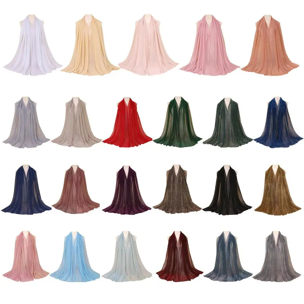 Muslim Women Glitter Hijab Pleated Long Scarf Shawl Scarves Crinkle Wrinkle Shiny Head Wrap Islam Stole Bufanda Foulard 200*75CM