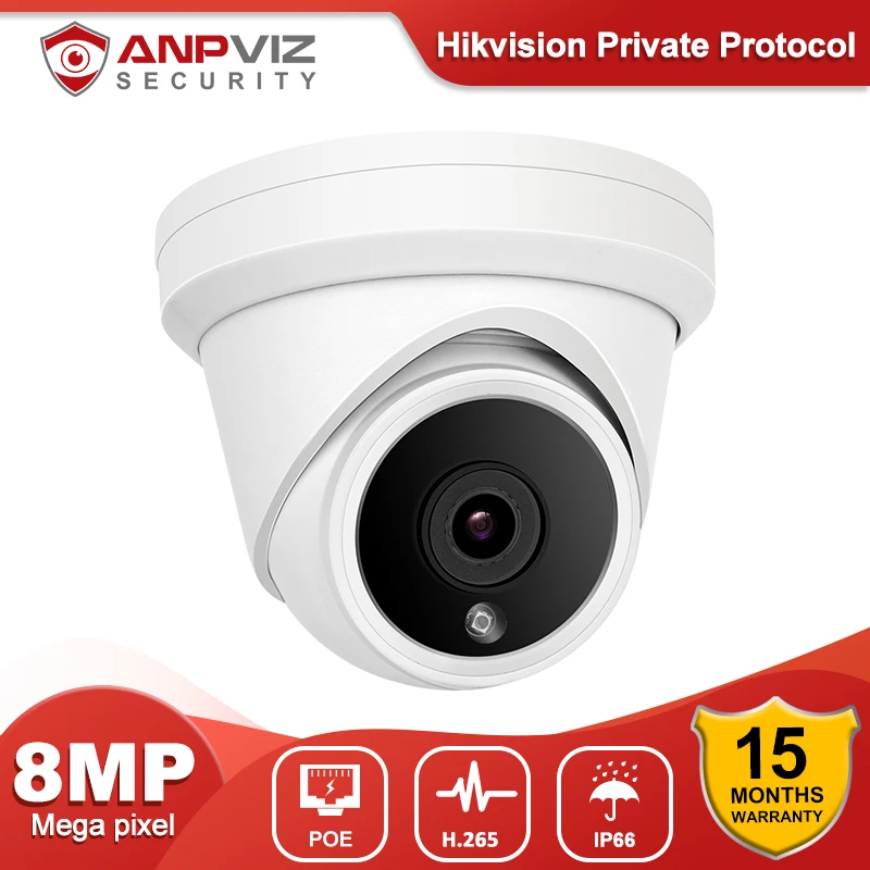 

Anpviz 8MP 4K High Resolution Turret POE IP Camera Built in Hikvision Privatey Protocol Outdoor Security Cam H.265 Remote View