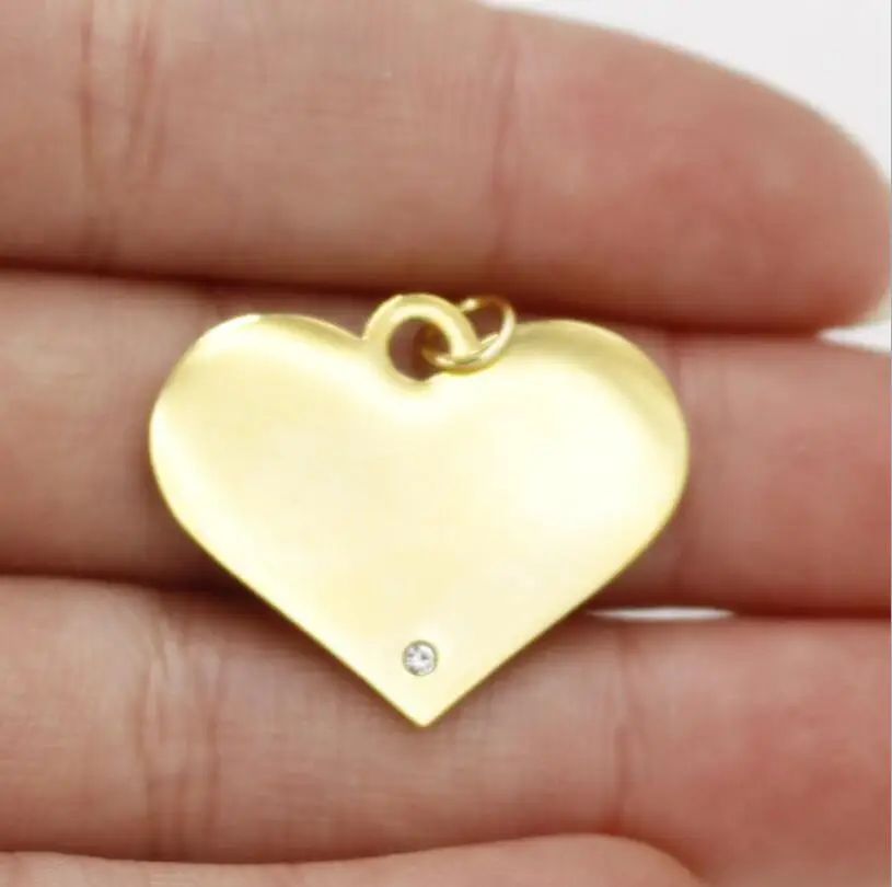 10pcs/Lot Stainless Steel Mirror Polished 25mm Heart Shaped with White Rhinestone Charms Pendants DIY Jewelry Making Accessories