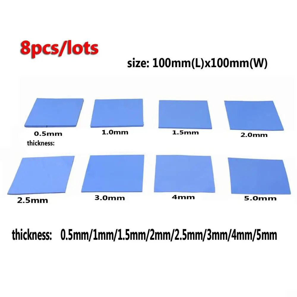 Gdstime 8 stücke ThermalPad Leitfähigen Silikon 100x10 0mm 0,5mm 1mm 1,5mm 2mm 2,5mm 3mm 4mm 5mm Für CPU GPU IC Kühlkörper Kühl