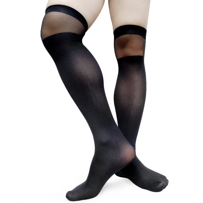 Over Knee Sheer Men Nylon silk socks Sexy See through Fetish Collection High Long tube Socks for Male Gentlemen Stocking Hose