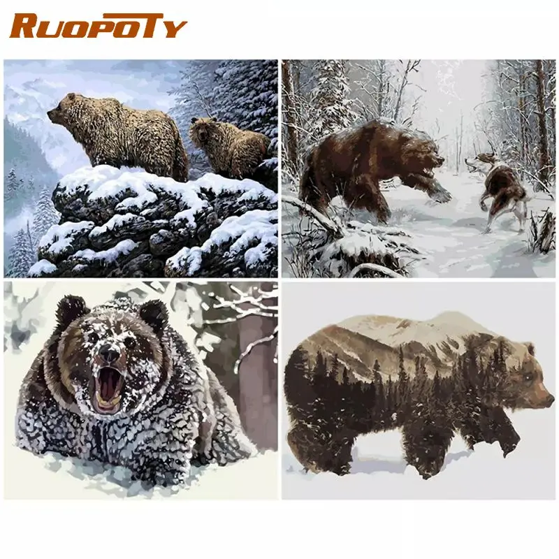 

RUOPOTY Bear Painting By Numbers Drawing On Canvas Hand Painted Paintings Art Gift DIY Pictures By Number Animal Kits Home Decor