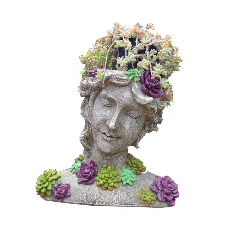 Pastoral Cement Goddess Head Flower Pot Ornaments Outdoor Garden Figurines Crafts Courtyard Park Sculpture Furnishing Decoration